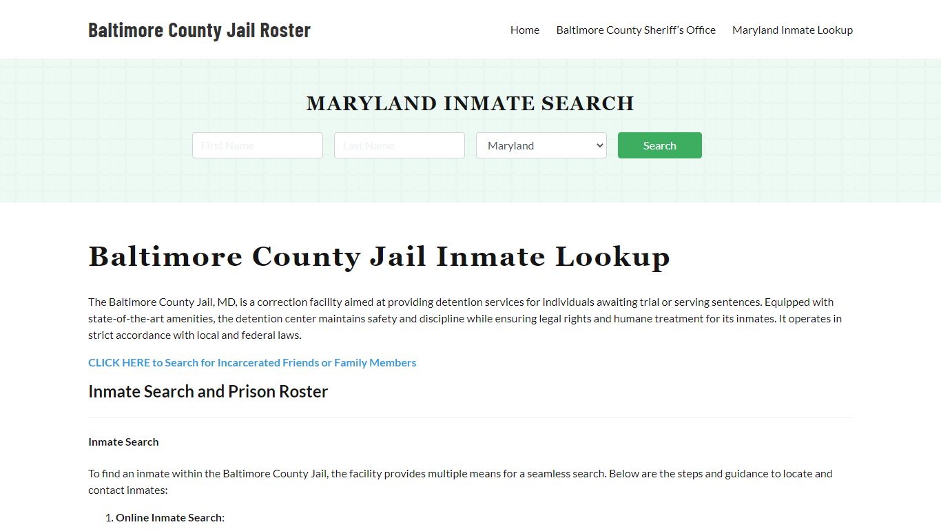 Baltimore County Jail Roster Lookup, MD, Inmate Search