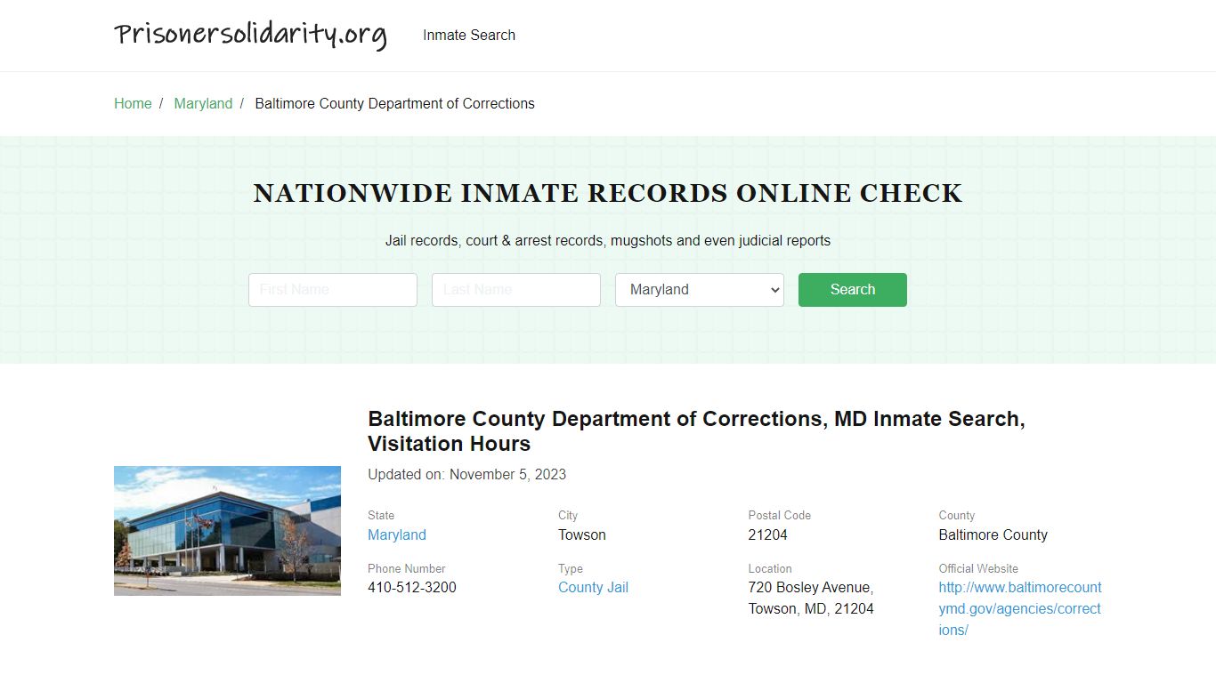 Baltimore County Department of Corrections, MD Inmate Search ...